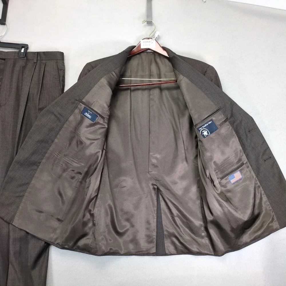 Vintage Hart Schaffner Marx Brown Wool 2pc Suit Mens 44R Jacket 39x28